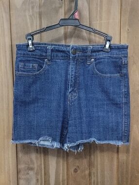 Dark Blue Denim Shorts with Raw Hem